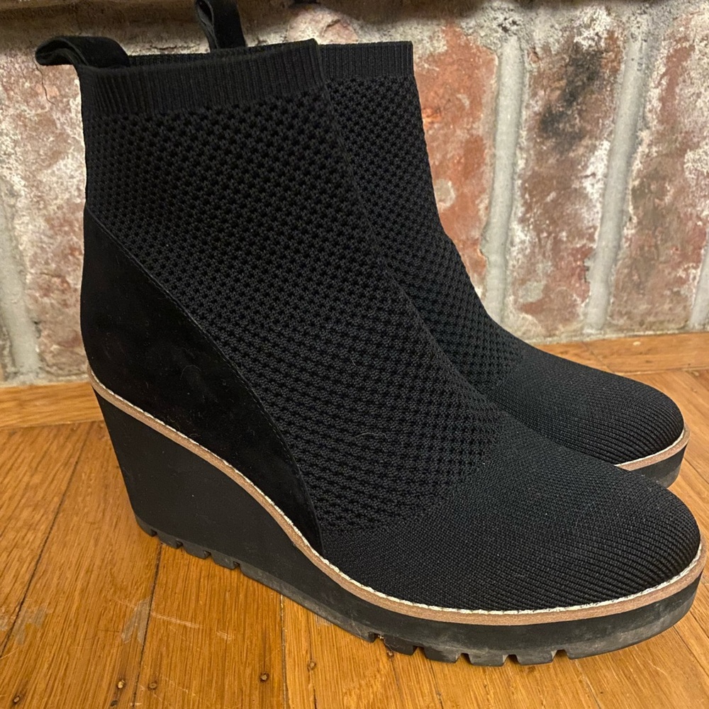 Eileen Fisher Black Knit Wedge Heeled Shoes Boots